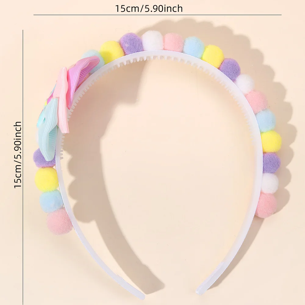 2Pcs Rabbit Fur Ball Headband Cute Rainbow Cartoon Unicorn Bow Hair Bands For Girls Children Kids Diadem Headdress Accessories