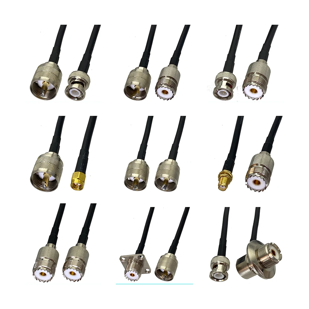 

RG58 UHF PL259 SO239 to SMA UHF BNC Male Plug & Female Jack Crimp RF Coaxial Connector Pigtail Jumper Cable 6inch~10M