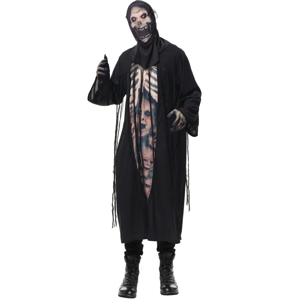 Costume Adulto Di Halloween Adorabile Scheletro Cosplay Abiti Uomo Ossa Morte Costumi Purim Scheletro Nero Mantello Mantelle Accessori