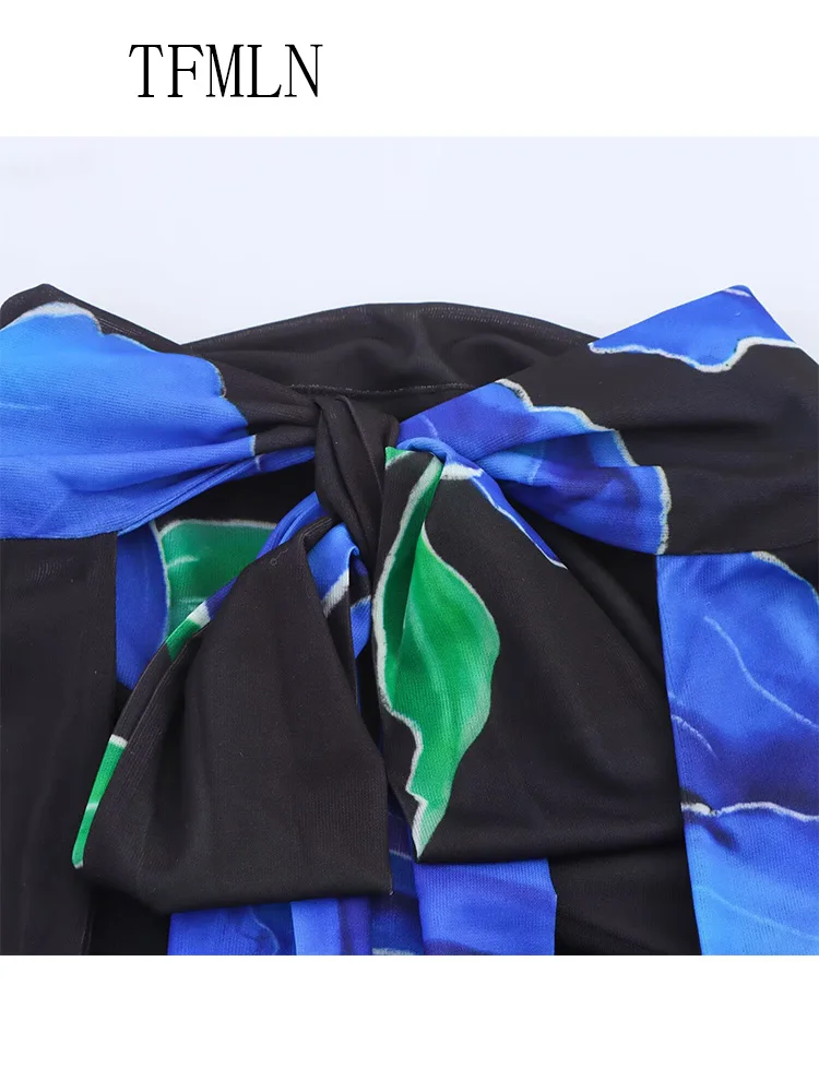 TFMLN Elegant Women Printed Halter Long Dress 2025 Summer Sleeveless Slim Backless Tulle Thin Party Dress Fashion Causal Dress