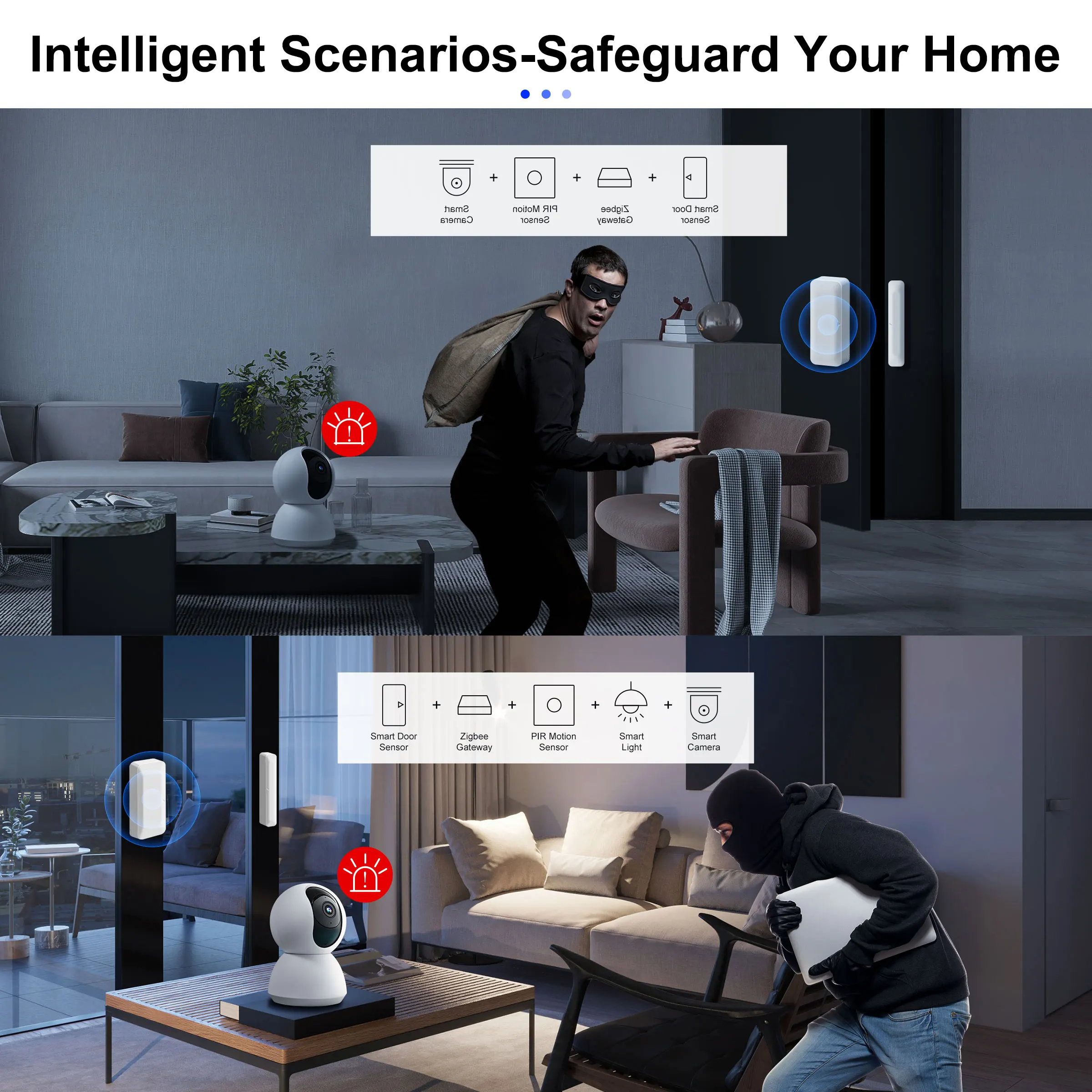 GIRIER ZigBee Door and Window Sensor Wireless Smart Contact Detector for Home Security Works with Alexa Hey Google Home Assistant