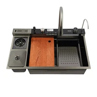 Multifunctional 304 Stainless Steel Kitchen Sink Set, Digital Display Single Bowl Washbasin with 2 Multi-function Faucet 5