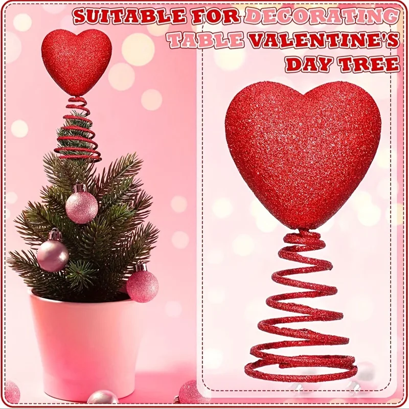 Red Mini Valentine Day Tree Topper Glitter Heart Shape Tree Hat Valentines Decorations Home Decoration Chic Hanging Decorations 3