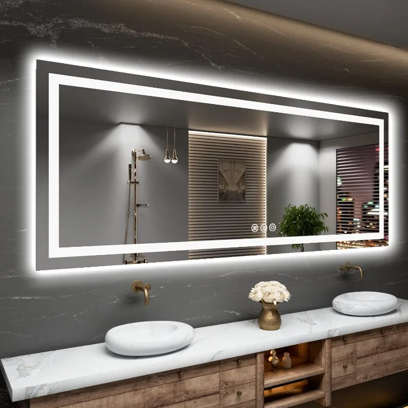84"x 40" LED Mirror for Bathroom with Front and Backlight Large Dimmable Wall Mirrors with Anti-Fog Shatter-Proof Memory