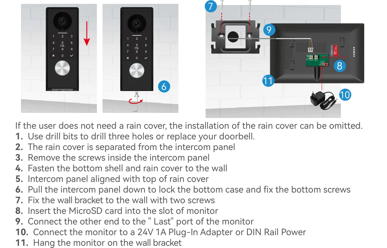 Password 4in1 Unlock HD Wifi Doorbell Video Intercom System For Home Doorphone Tuya Smart 1080P Touch Monitor Security Protect