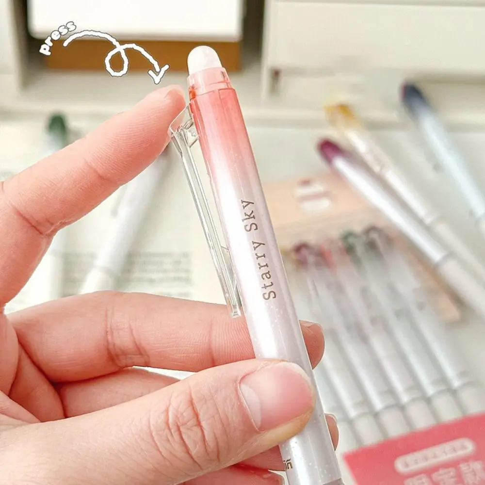 6개/박스 0.7mm 글리터 형광펜 지울 수 있는 필기 문구 컬러풀 플래싱 펜 빠른 건조 부드러운 필기