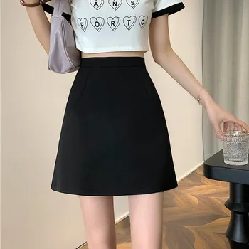 Xpqbb Black Skirt Women 2024 Summer New Simple Basic High Waist Mini Skirts Woman Korean Fashion Casual A-line Skirt Female 1