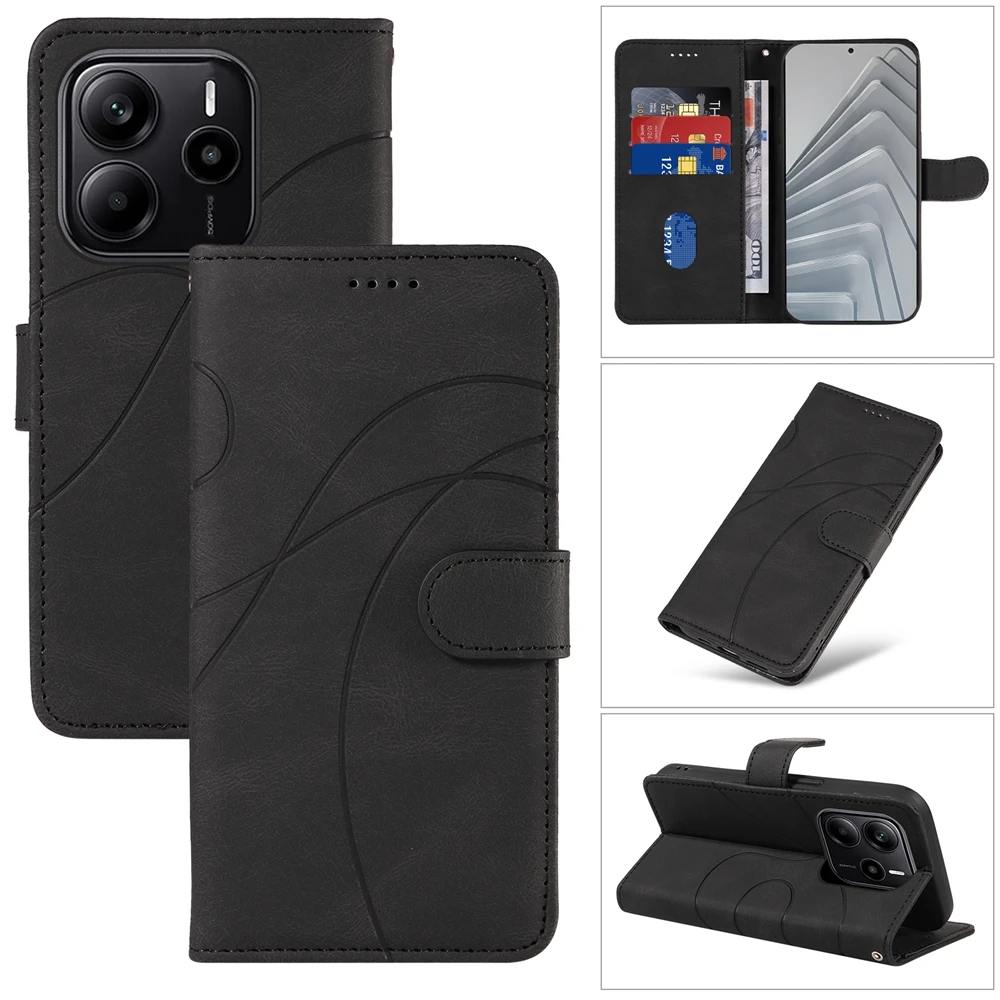 Magnetic Leather Wallet Flip Case with Curve Line Shockproof Design