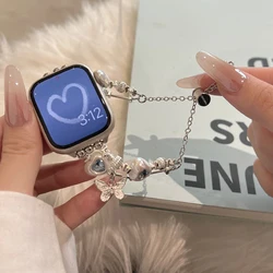 Elegant Crystal Butterfly Strap for Women's Smartwatch Bracelet (Blue love)