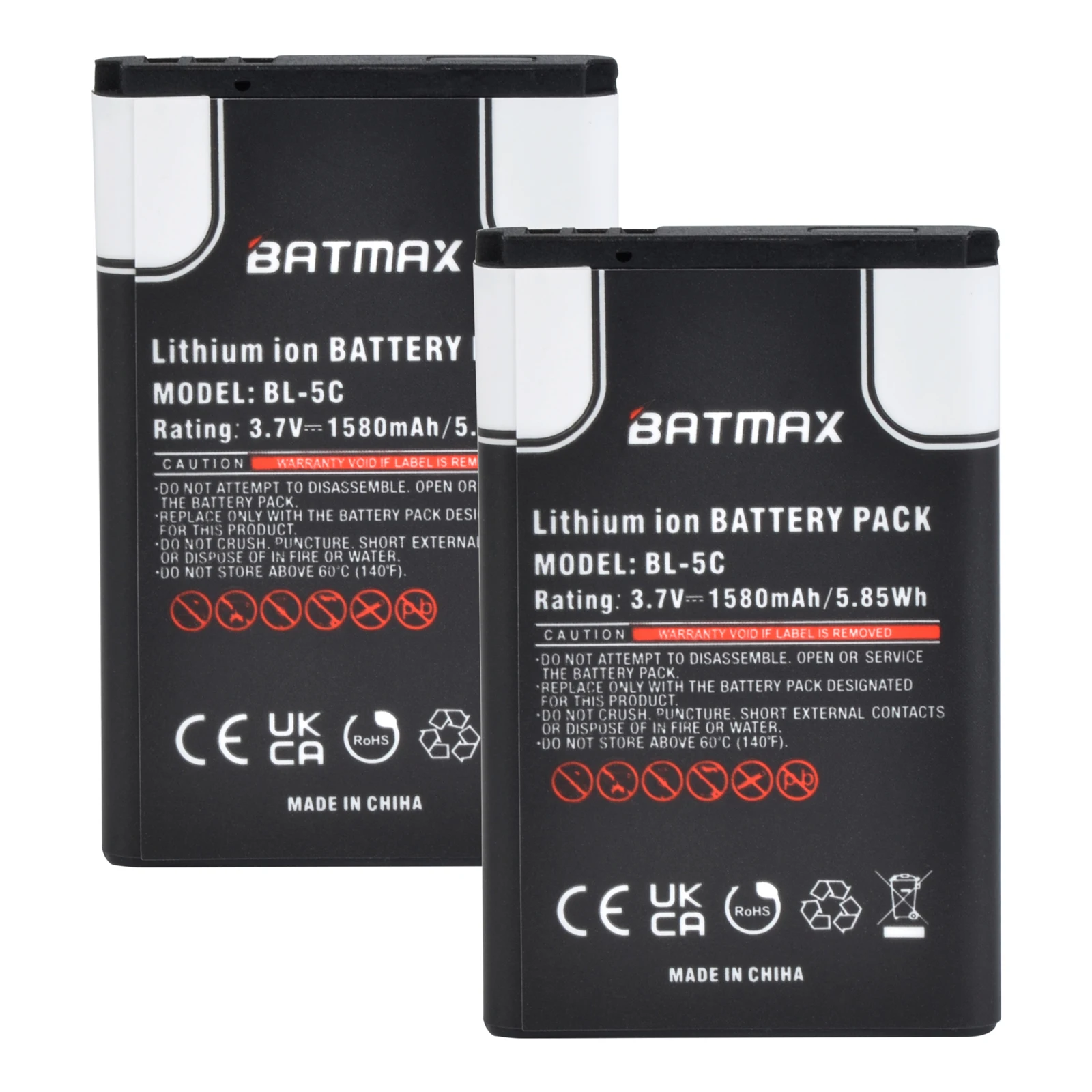 Batteria Batmax 1580Mah Per Nokia Bl-5C Bl5C Bl 5C 2112 2118 2255 2270 2280 2300 2600 2610 3125 3230