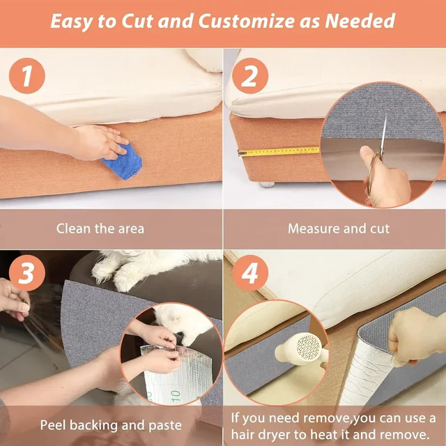 Cat Scratch Protector with Selfadhesive Freeform Cutting Carpet Mat Cat Scratch Protection Furniture Pet Training Sofa Protector 5