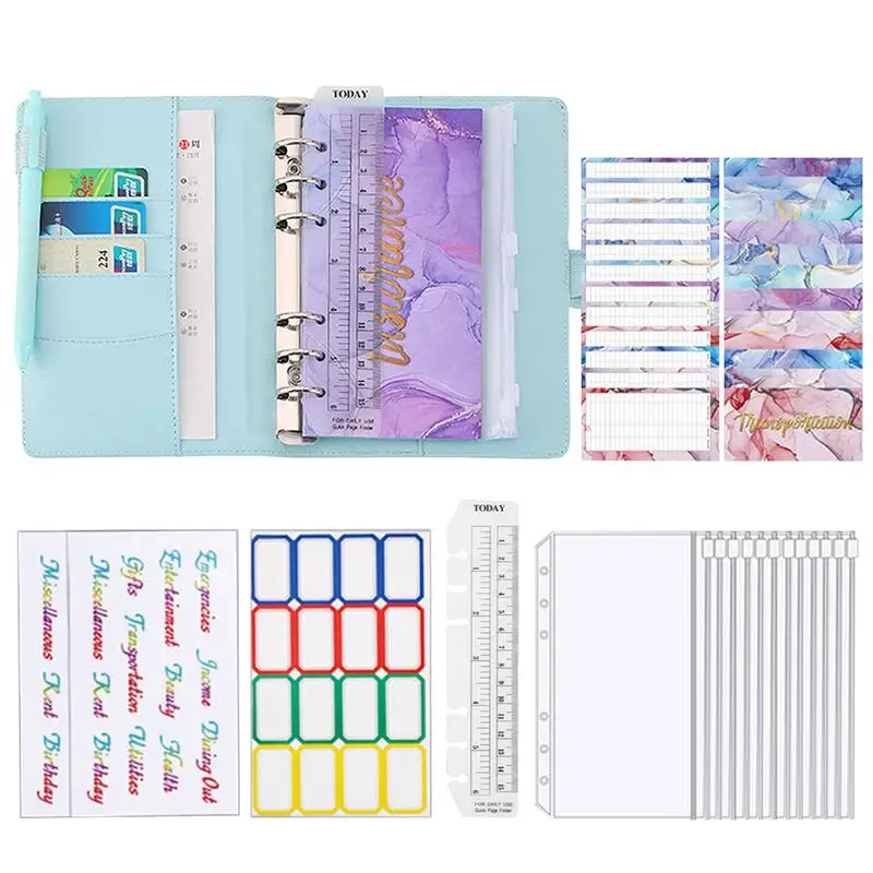 

Binder Hand Ledger Wear-Resistant Colorful Money Budget Planner Binder Wareproof PU Leather 6-Hole Loose-Leaf Book For Cash