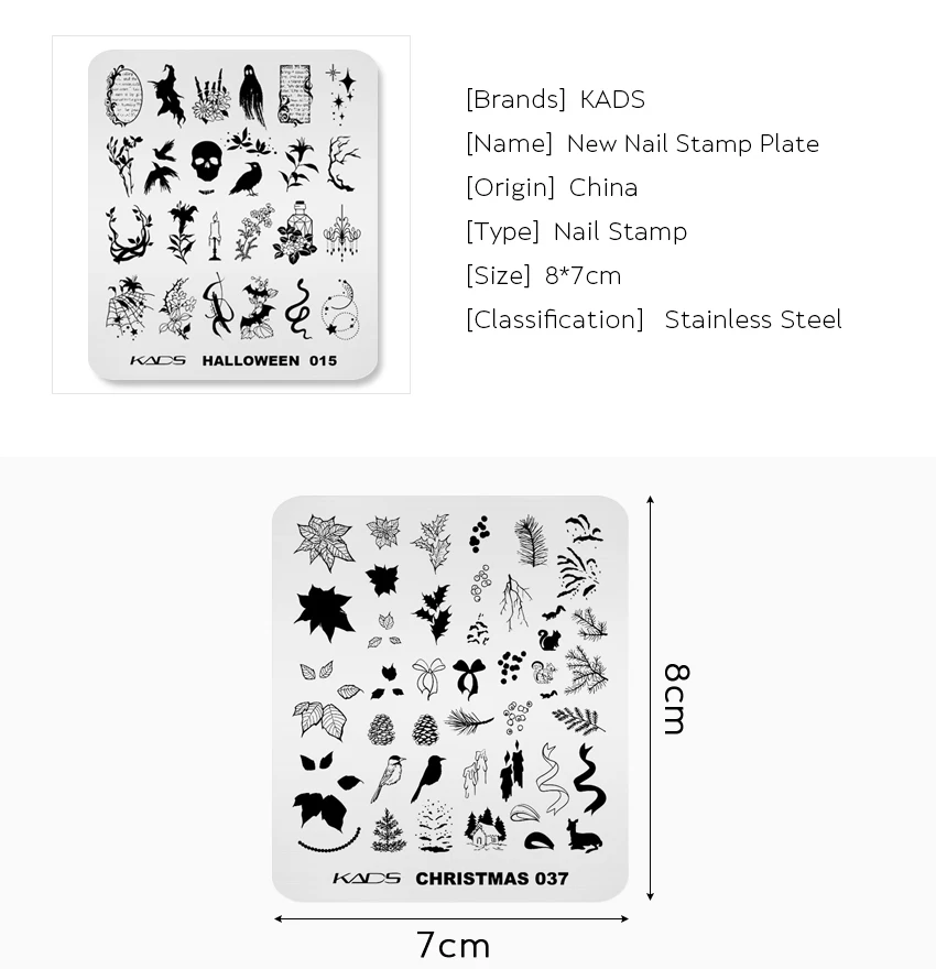 Description Picture 3 of itemKADS Christmas Nail Art Stamping Plates Snowflakes Halloween Skull Ghost Image Stamp Templates Print Manicure Stencils Tools