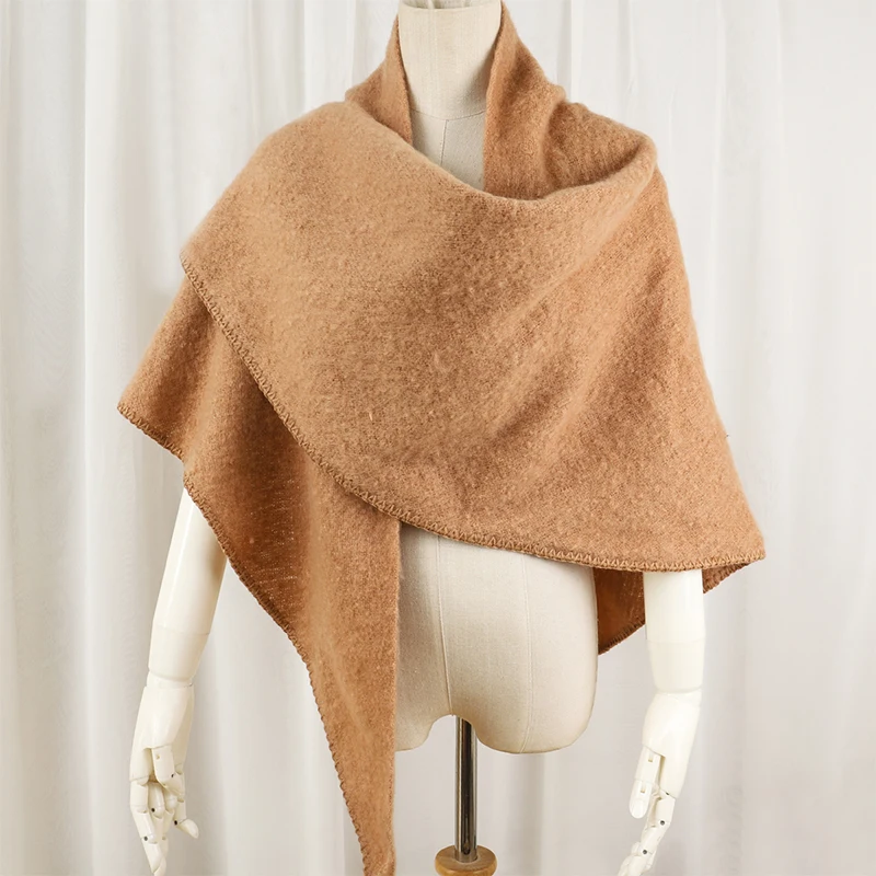 Women Winter Warm Cashmere Plaid Triangle Scarf Shawl Fashion Soft Solid Luxury Pashmina Lady Thick Blanket Long Bandana Scarves 3
