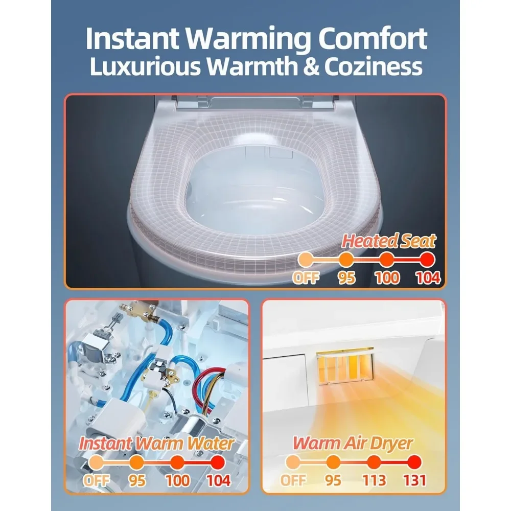 Smart Bidet Toilet One Piece Elongated Toilet with Built-in Bidet Seat Auto Flush & Heated Seat Warm Water & Dryer 4
