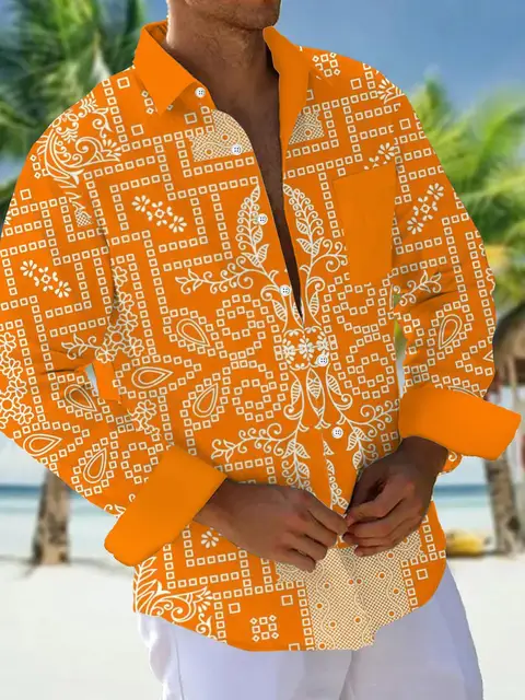Chemises pour hommes, chemises boutonnées, chemises décontractées, printemps et été, manches longues imprimées, quotidien, à la mode, confortables 1