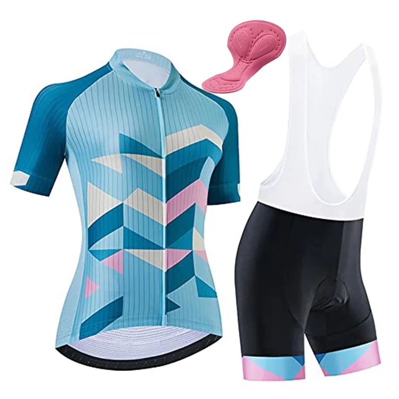 

Women's Cycling Jersey Set Zipper Pocket Cycling Kit Set Bike Jersey Bib Shorts High Density Pad PRO Race Fit