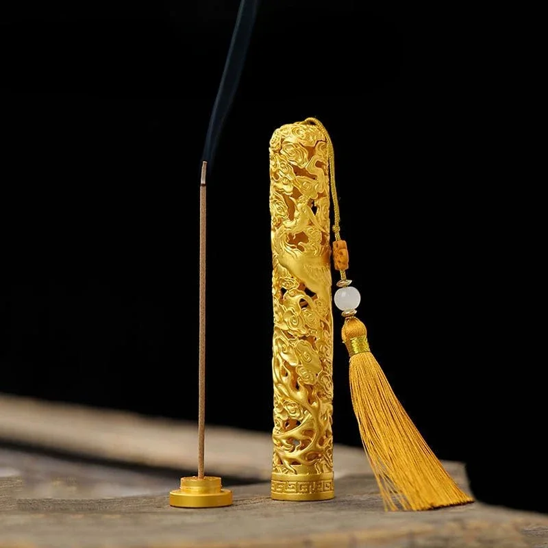 Retro Alloy Vertical Incense Burners, Bamboo Pattern Hollowed Out, Indoor Line Aroma Rack, Living Room Bedroom Decorations , 1Pc