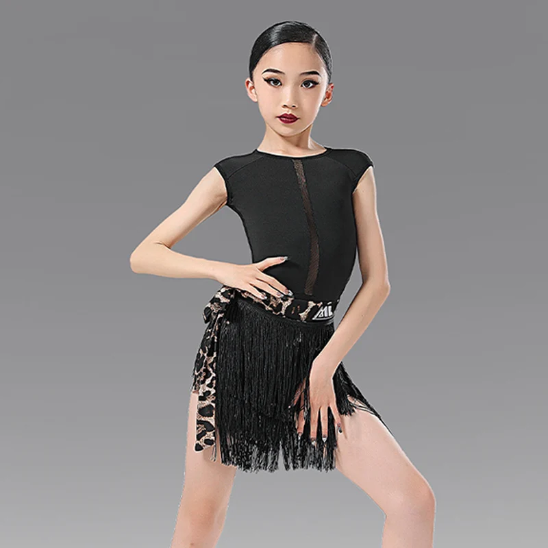 

Girls Latin Dance Competition Costume ChaCha Dancewear Black Bodysuit Tassel Skirt Kids Rumba Samba Performance Clothes YS4923
