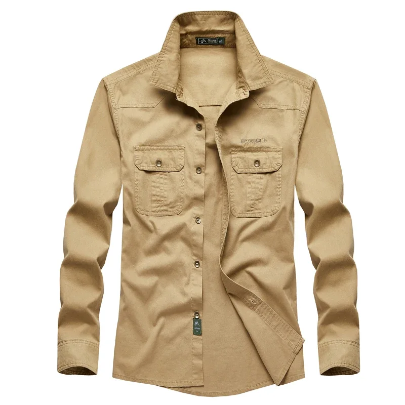 

Мужская Повседневная рубашка, однотонная Модная рубашка-карго с несколькими карманами, рубашка из 100% хлопка, новинка, Мужская Уличная рубашка с длинными рукавами