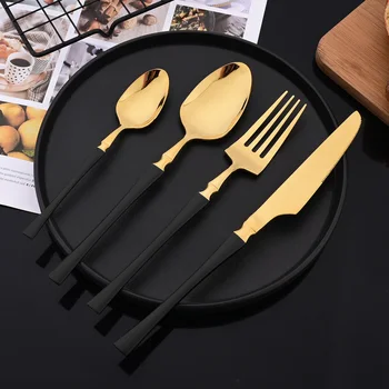 Set di posate in oro nero da 4 pezzi posate in acciaio inossidabile coltello occidentale forchetta cucchiaio posate in argento Set di stoviglie da cucina forniture 1