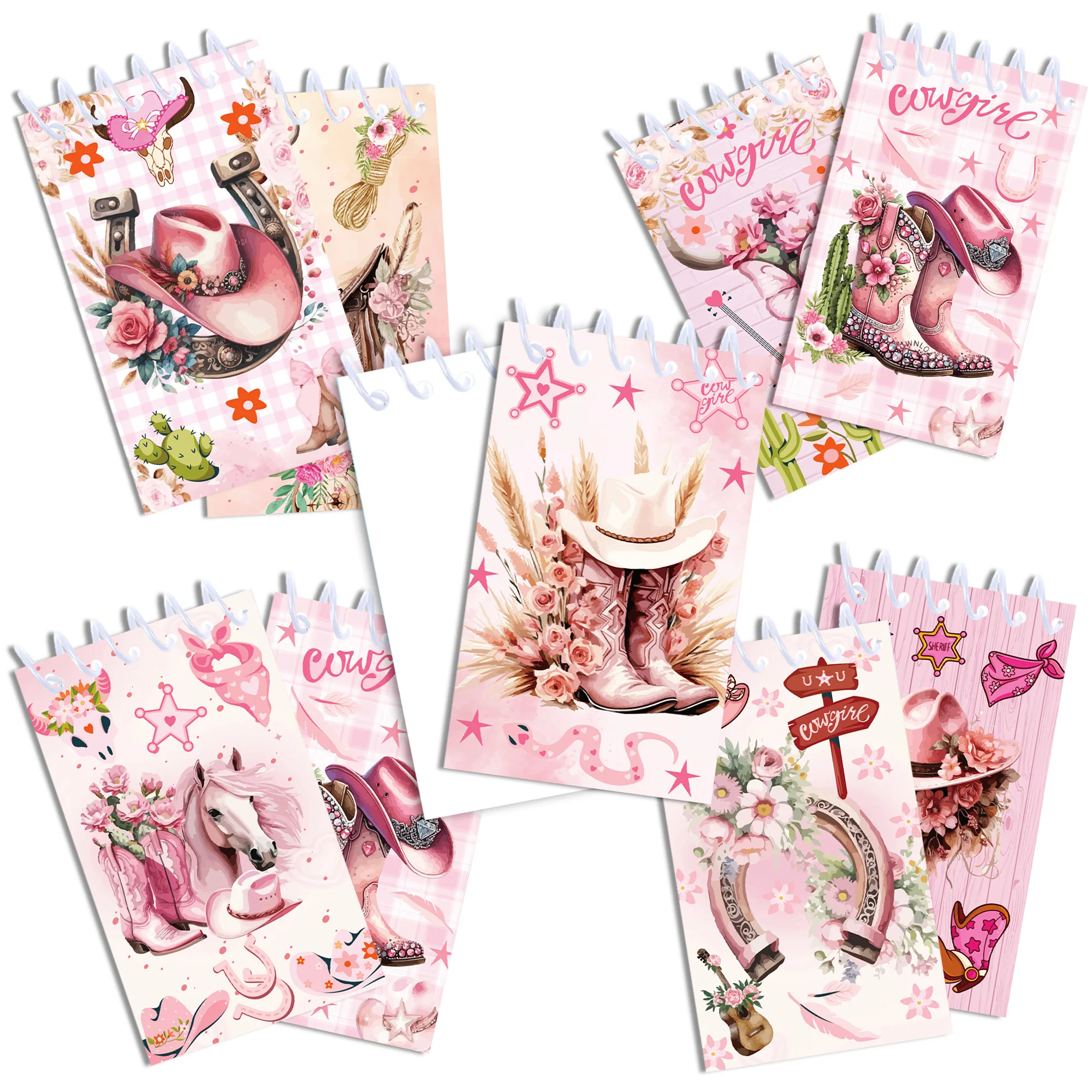 8/16/24pcs 카우걸 부츠 미니 나선형 포켓 노트 메모 패드 코일 소책자 메모장 사무용품 어린이 선물