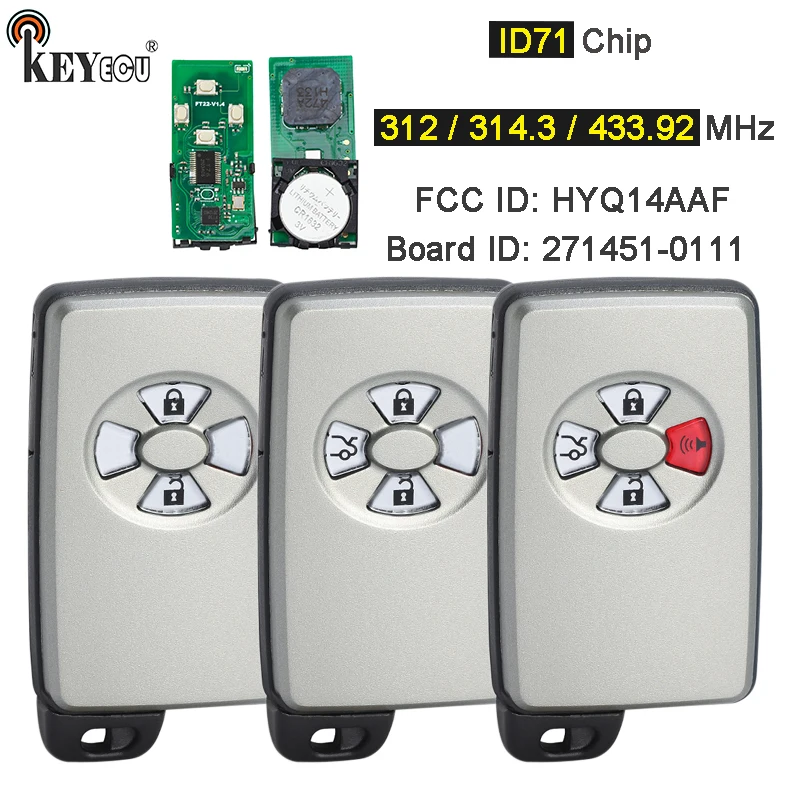 KEYECU-312MHz-314-3MHz-433MHz-271451-0111-HYQ14AAF-Keyless-Go-Smart-Remote-Car-Key-Fob-per.jpg Keyforkess 312MHz / 314.3MHz / 433MHz 271451-0111 HYQ14AAF Keyless-Go Smart Remote Car Key Fob per Toyota Avalon 2005 2006 - KEYECU 312MHz 314 3MHz 433MHz 271451 0111 HYQ14AAF Keyless Go Smart Remote Car Key Fob per