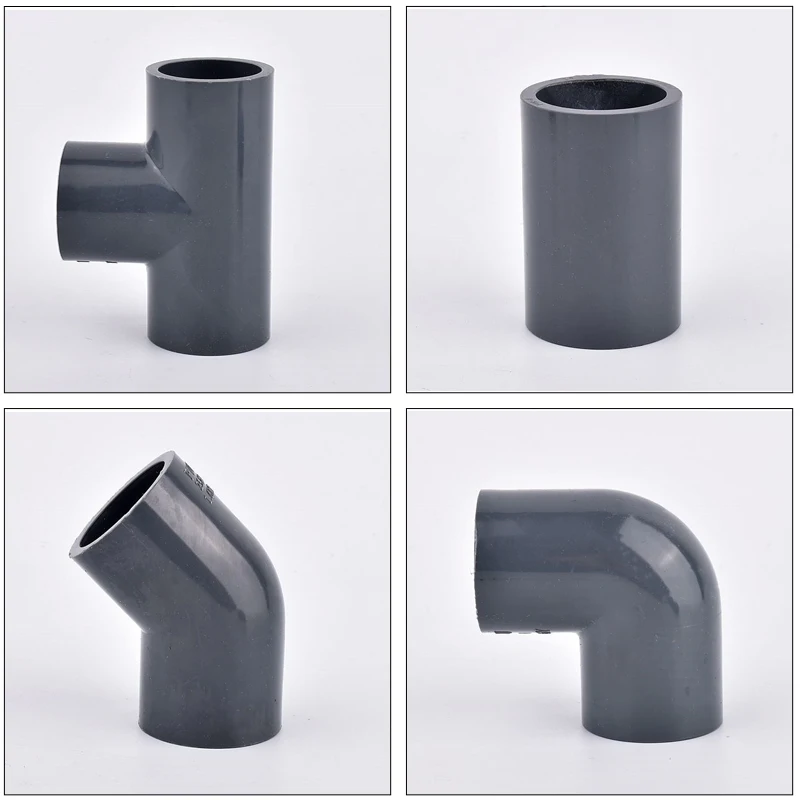 2Pcs 50mm Grey PVC Pipe Connector Straight Elbow Tee Aquarium Fish Tank Garden Irrigation Water Pipe Joint Fittings