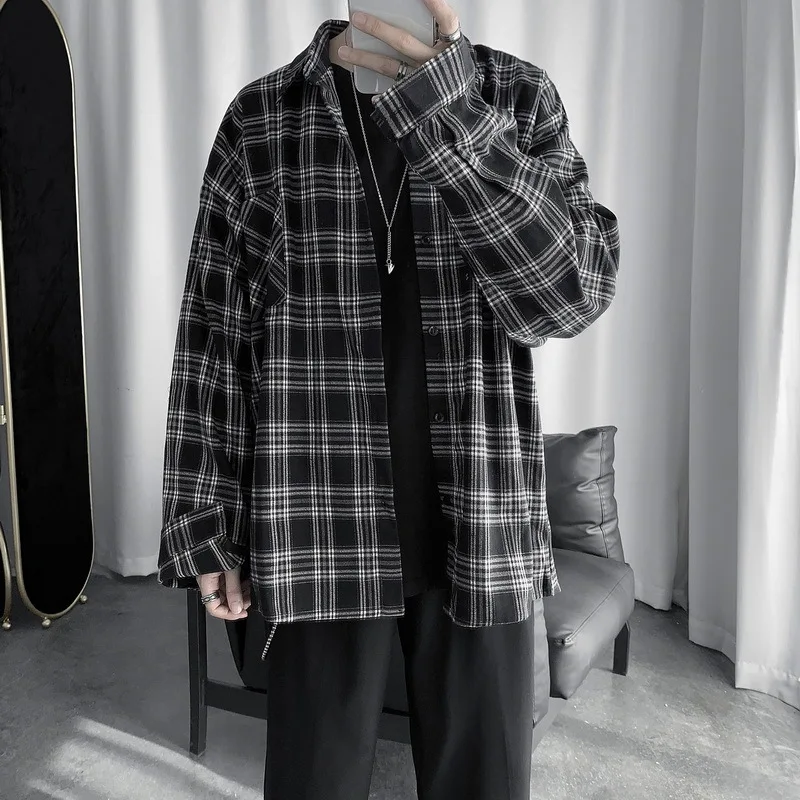 metal spirit level bubble long strip spirit level measuring instrument Spring And Summer New Plaid Shirt Men'S Long-Sleeved Korean Version Spirit Handsome Trend Versatile Cardigan Loose Casual Coat