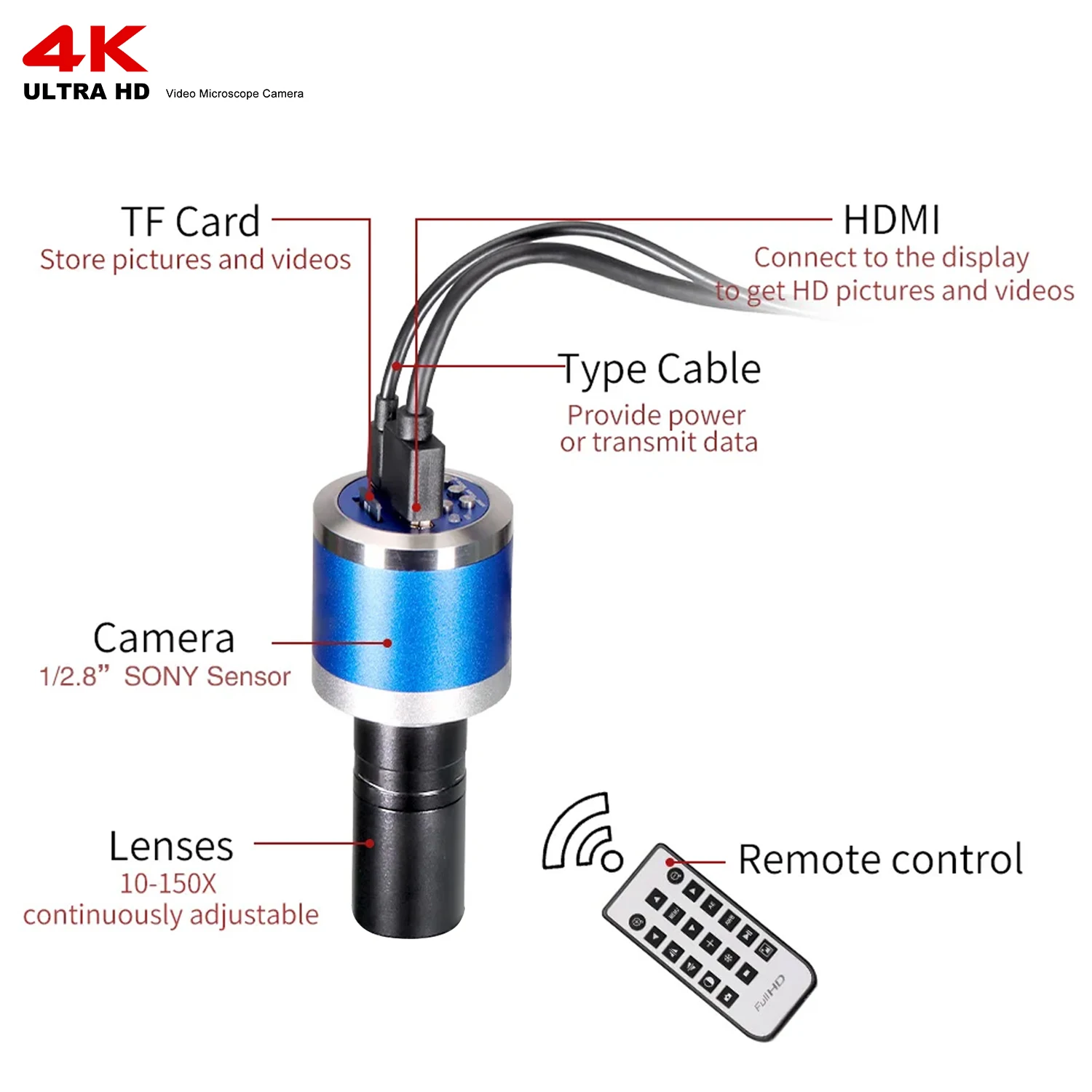 YIZHAN 4K Digital Microscope For Electronic Soldering Coin Microscope 48MP 60FPS Camera HDMI USB 150x Lens Bracket Windows Mac 3