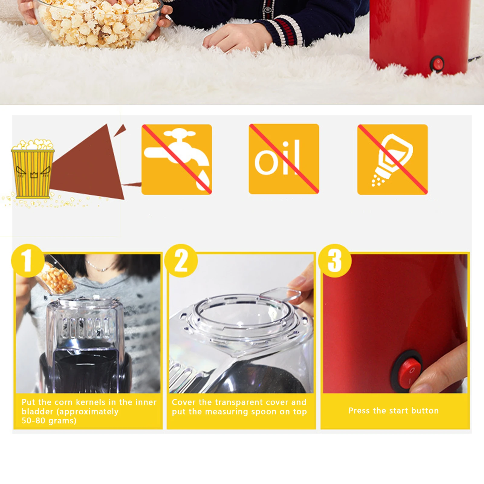 110V Full Automatic Corn Popper Mini Fast Heating Electric Popcorn Machine for Home Kitchen US Plug Popcorn Maker Popper