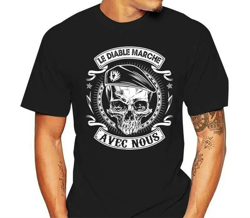 

Legion Etrangere, The Devil Walk with Us. France Foreign Legion Skull T-Shirt. Premium Cotton Short Sleeve O-Neck Mens T Shirt