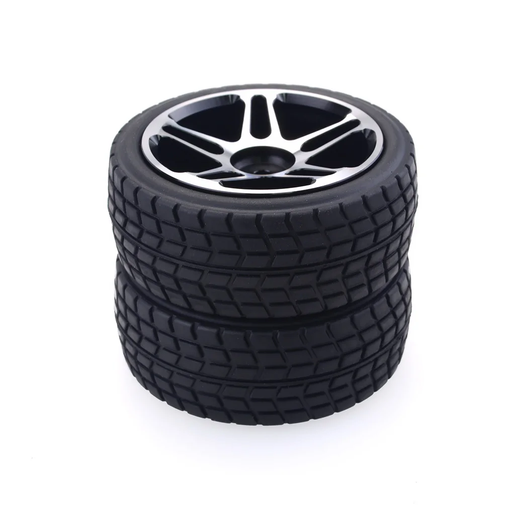 

hobbysoul 4pcs New RC 1:10 On Road flat car Tires Soft & Alloy Aluminum wheels Rims Hex 12mm