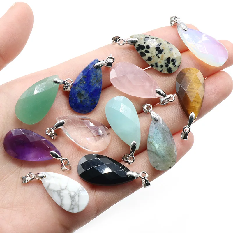 

Drop Shape Facet Copper Pendant Natural Crystal Stone Diy Necklace Earring Accessories Small Charms For Women Jewelry
