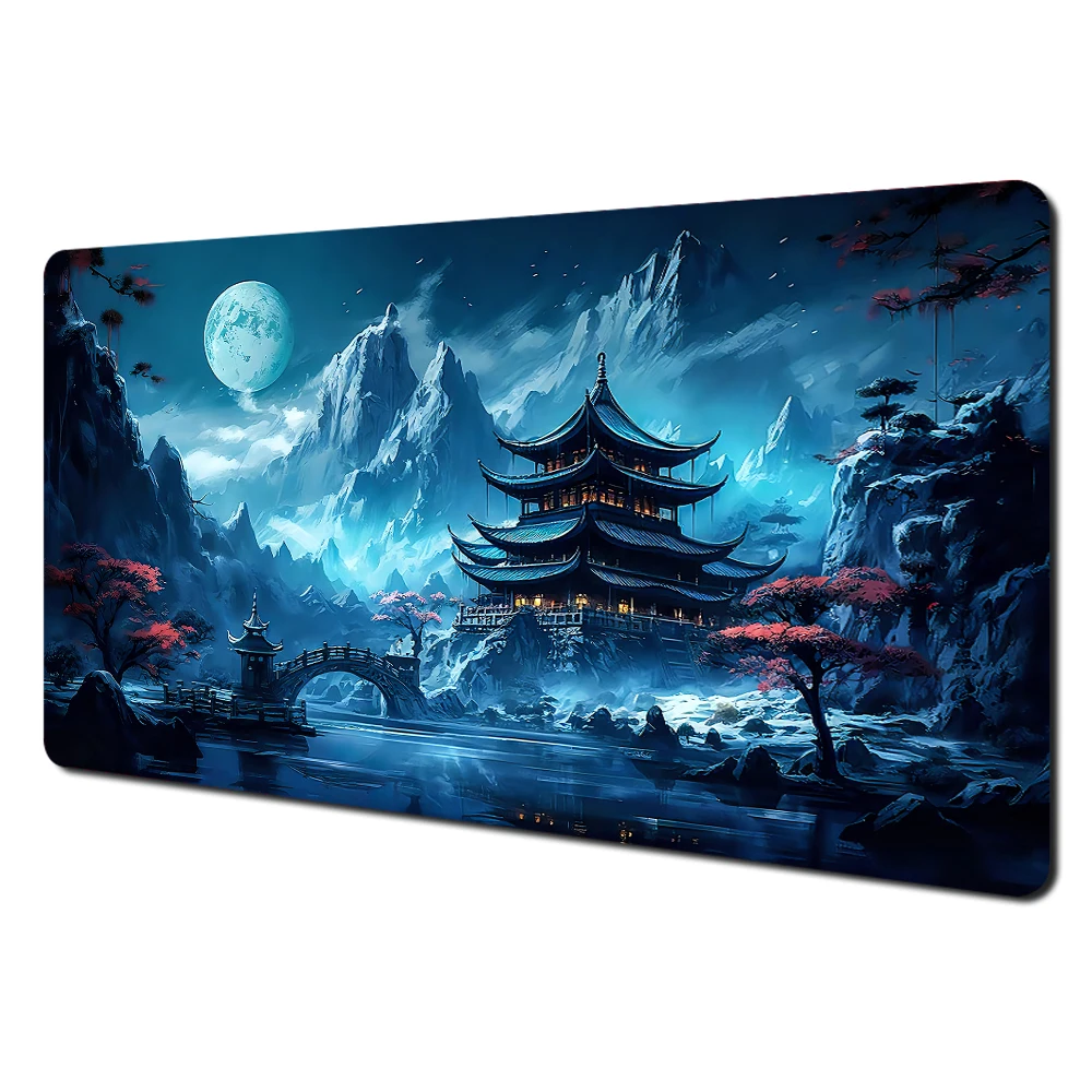 Mount Fuji Cherry Blossom Art Large Desk Mat - Stitched Edge Non-Slip Durable MousePad