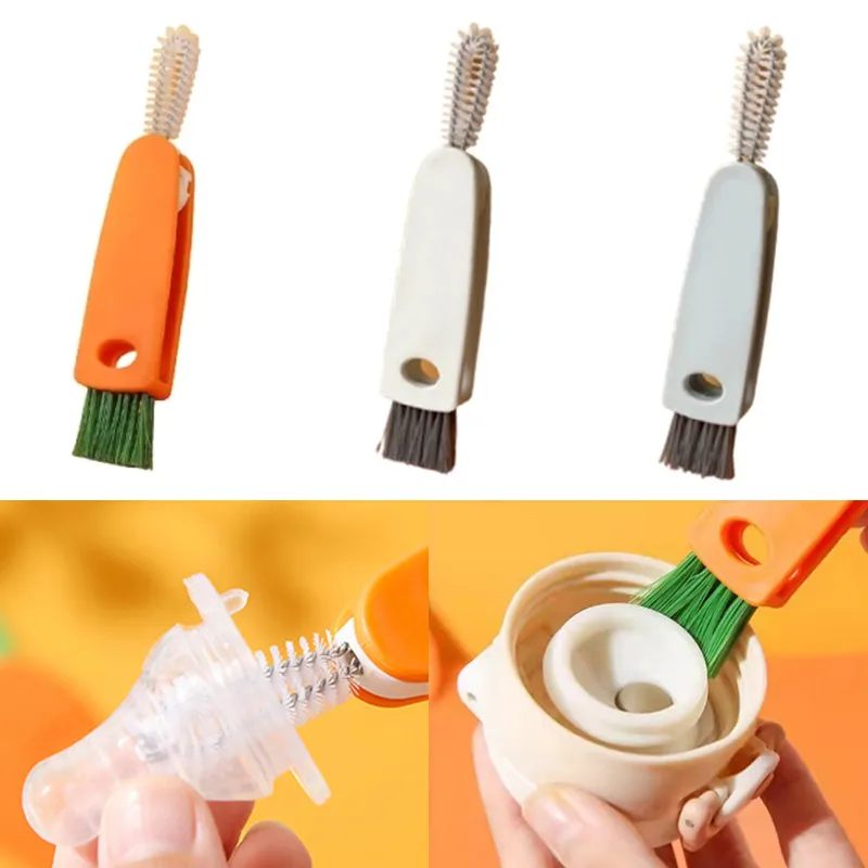 3 In 1 Baby Milk Bottle Nipple Cleaning Brush Portable Multifunctional Groove Gap Brush Foldable