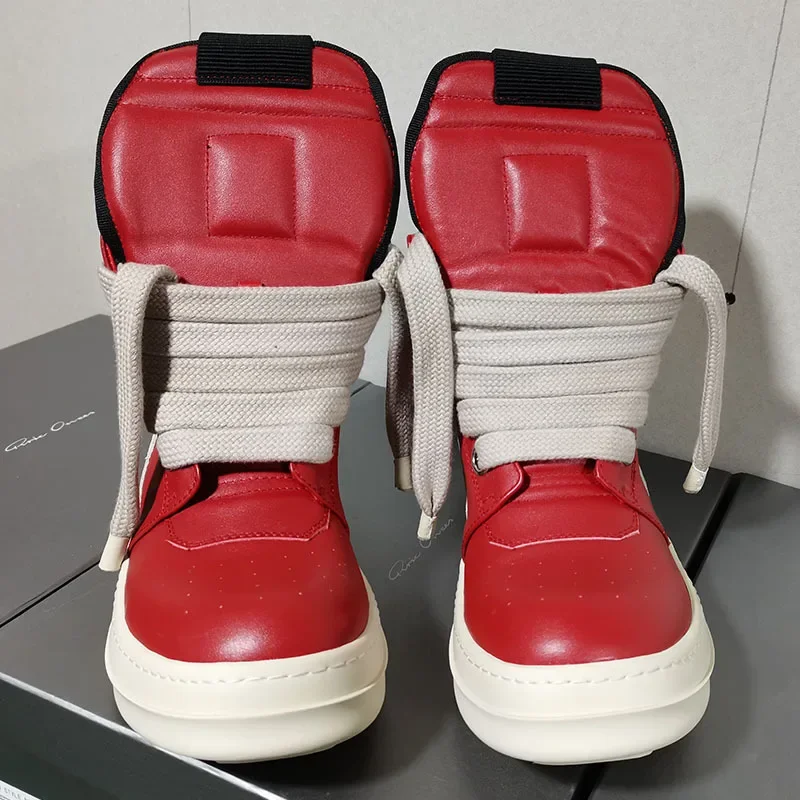 

Толстые мужские короткие ботинки из воловьей кожи, с высоким верхом и перевернутым верхом, треугольные красные широкие ботинки на шнуровке