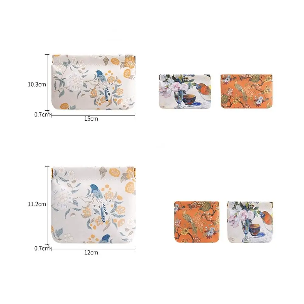 Flower Bird Print Automatic Closing Coin Purses Women Coin Pouch Travel Lipstick Cosmetic Bag Fashion Waterproof PU Storage Bags