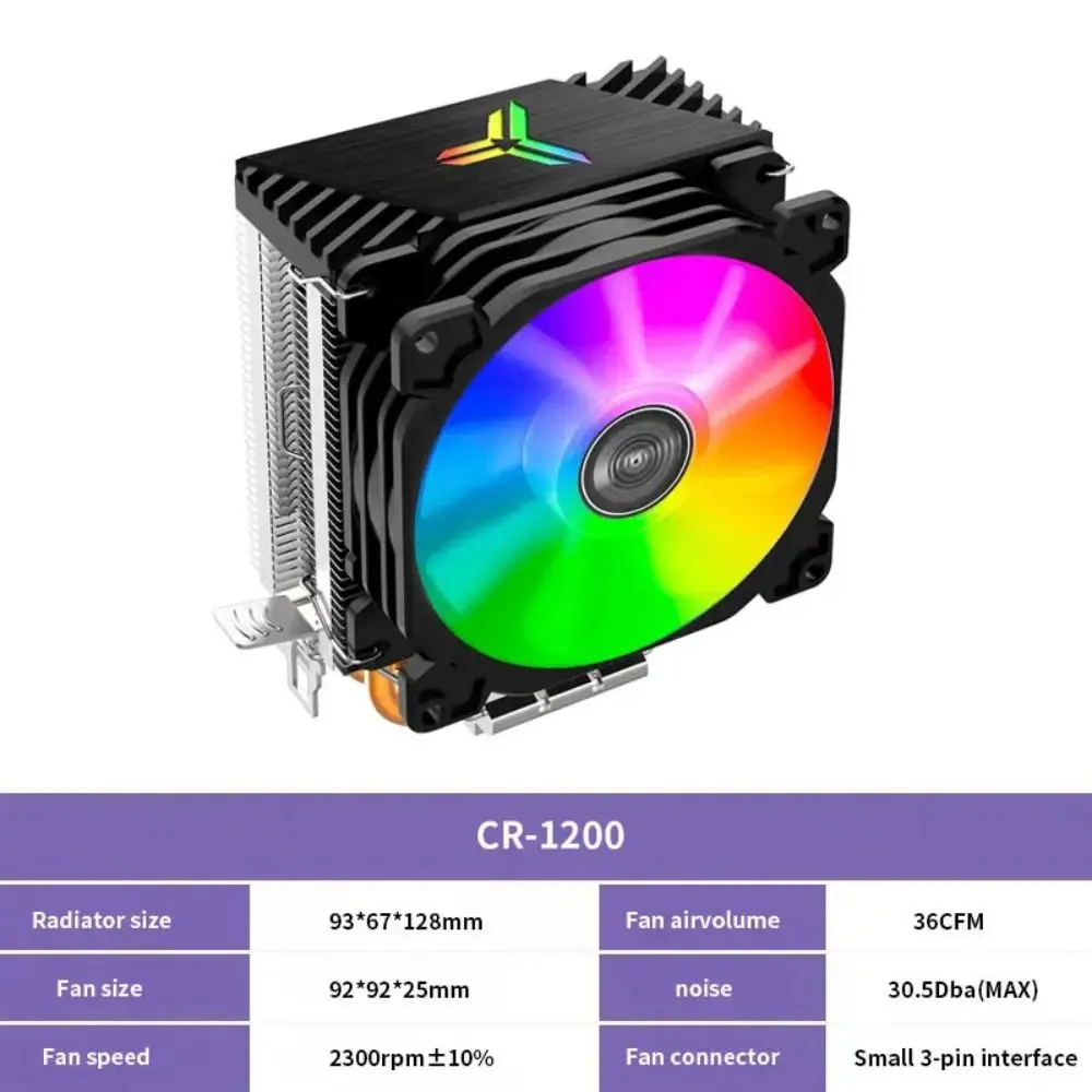 RGB 다채로운 조명 효과 CPU 쿨러, 2 히트 파이프 타워 CPU 쿨러, 인텔 1151 AMD AM4 용 냉각 선풍기, CR1200, CR1200E