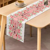 Happy Mother's Day Rose Flower Linen Table Runner Party Decor I Love Mom Kitchen Dining Table Runner Mother's Day Decorations 2