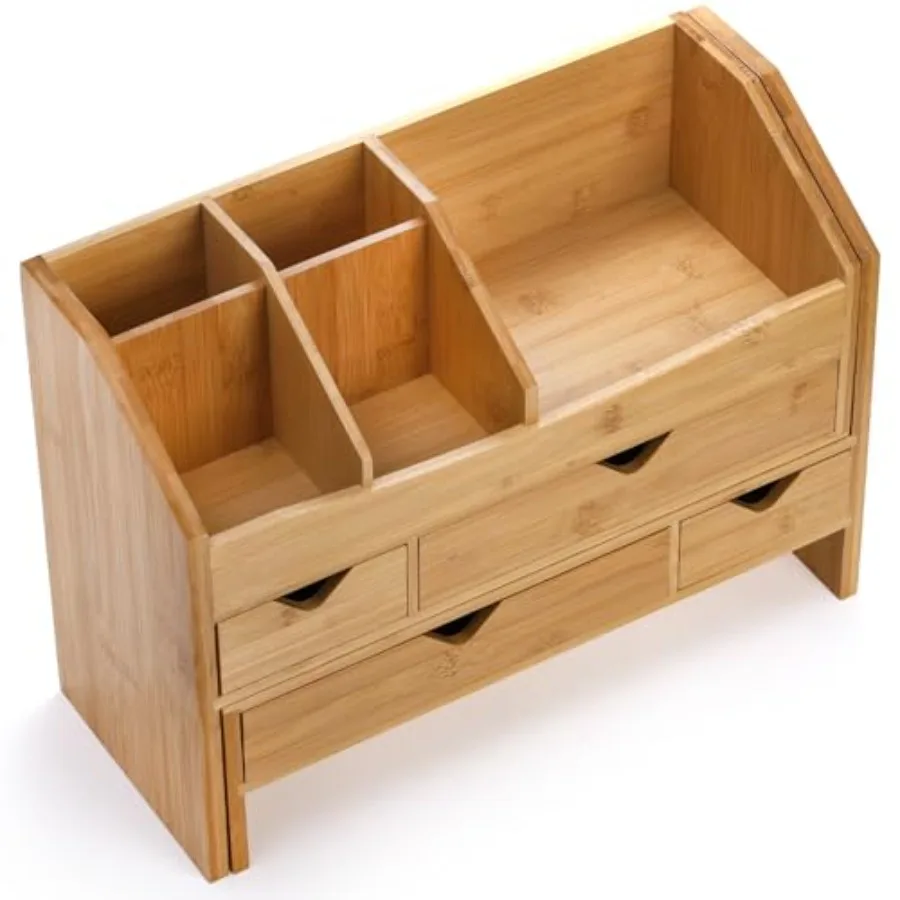 Bamboo Desk Organizer with Adjustable File Holder 4