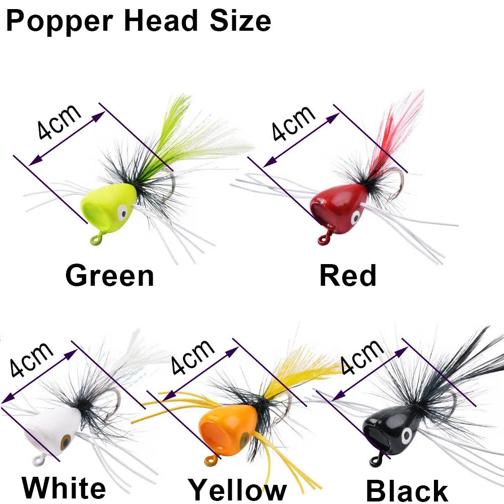 5Pcs Bass Foam floating Popper Jig head Fly Fishing Lure Topwater Panfish  Bluegill Bugs Assorted Poppers Artificial Bait Tackle