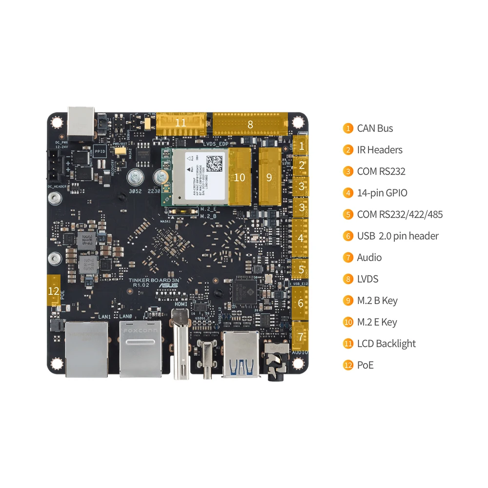 ASUS IoT Tinker Board 3N Single Board Computer Rockchip RK3568 SBC Dual LAN Deve