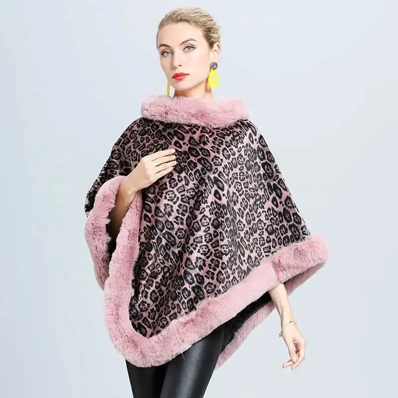 

New Women Winter Cloak Soft Leopard Spliced Pullovers Capes Shawl Coat Ponchos Female Ethnic Cape Poncho Cloak Sporty T54