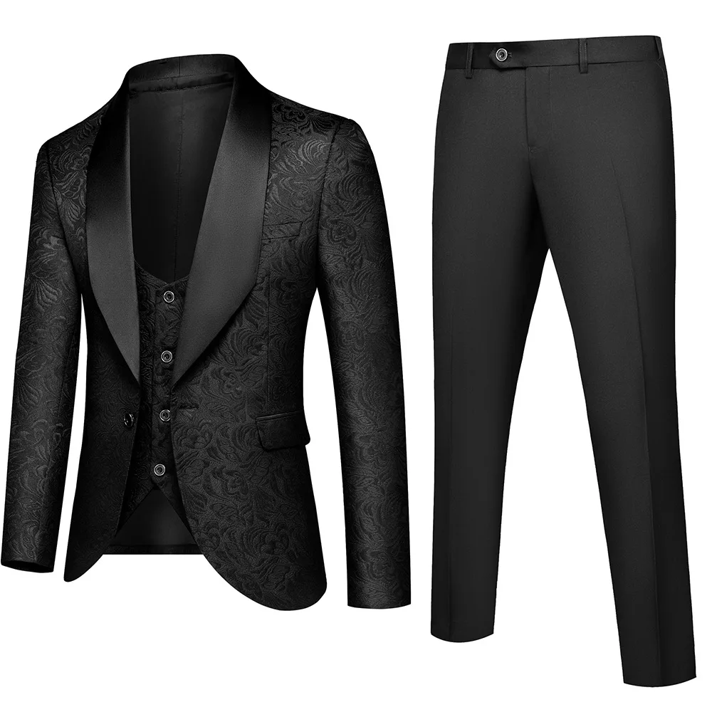 2023 New in Men's Suit Casual Business Male Jacket Set Elegant White Fashion Wedding Dress 3 Piece Sets ( Blazer + Pants +Vest )