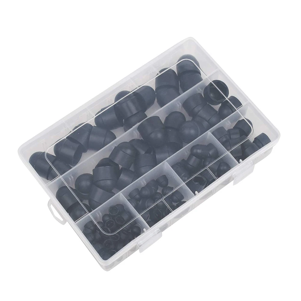 Description Picture 4 of item145Pcs M4 M5 M6 M8 M10 M12 Black Hexagon Nutrs Cap Nylon Acorn Nut Dome Hex Cover Protecting Hexagon Screws Bolts Kit