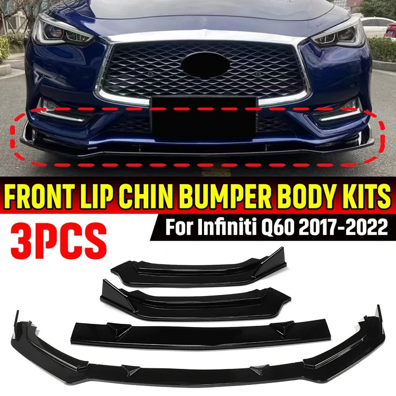 

Detachable 3pcs Car Front Bumper Spoiler Lip Splitter Body Kit Bumper Diffuser Guard For Infiniti Q60 2017-2022 Front Bumper Lip