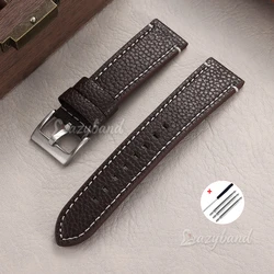 Lychee Pattern Leather Watch Strap - Brown Universal Replacement Band Accessory - 22mm (DarkBrownWhite)