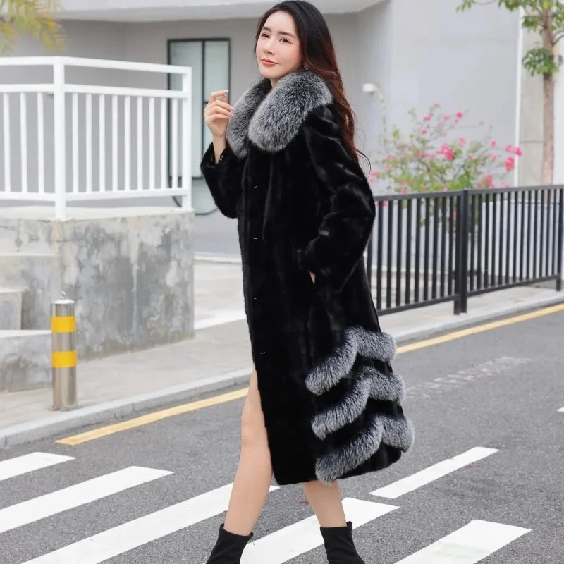 Mink Coat Women's High Luxury 100% Real Mink Coat Women's 2023 New Winter Coat True Fox Collar Women's Jacket Loose Fur Coat