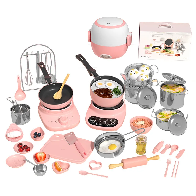 Mini kitchen real cooking full set of cooking girls small kitchenware suit children baby educational play house toys